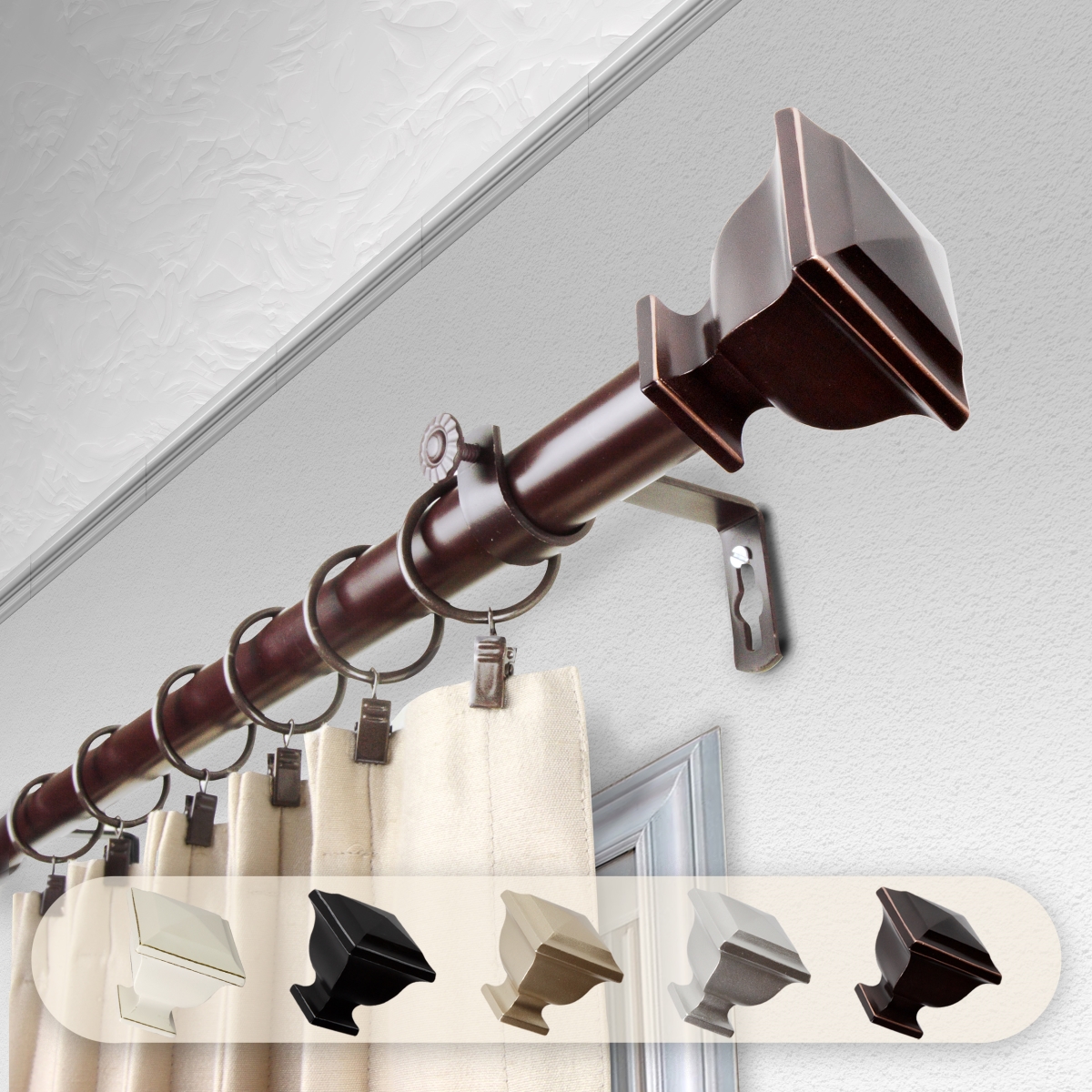 1 in. Dia. Isha Curtain Rod, Bronze - 28-48 in.