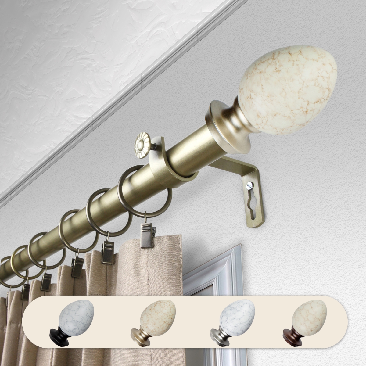 1 in. Dia. Afra Curtain Rod, Light Gold - 48-84 in.
