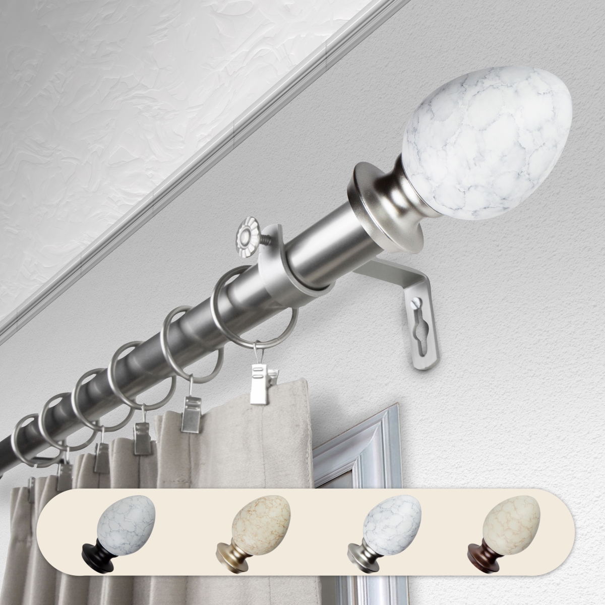 1 in. Dia. Afra Curtain Rod, Satin Nickel - 48-84 in.