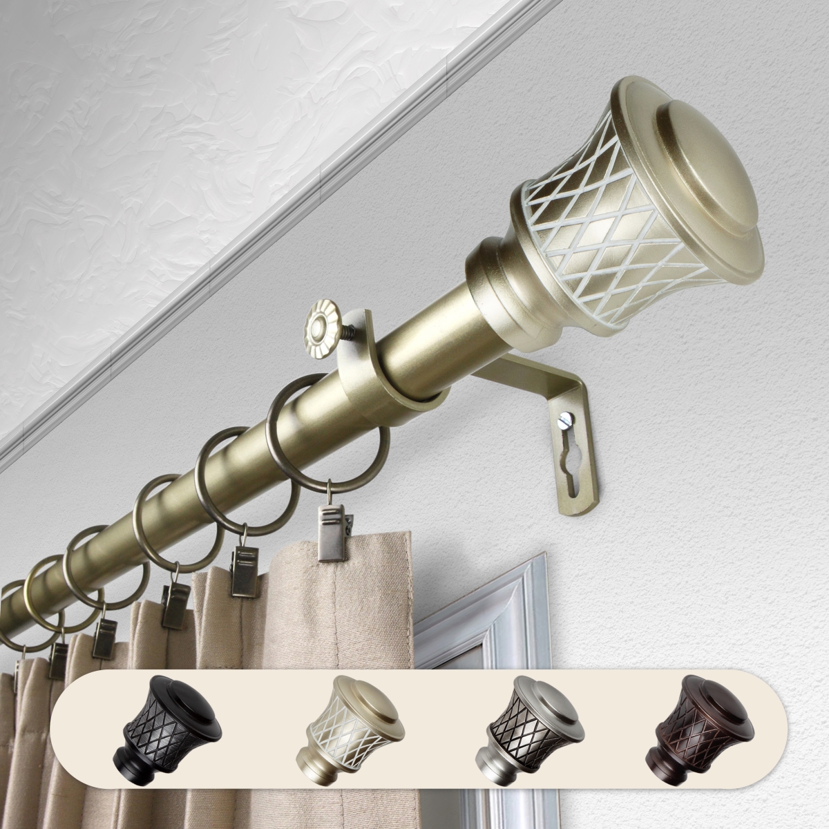 1 in. Dia. Alina Curtain Rod, Light Gold - 48-84 in.