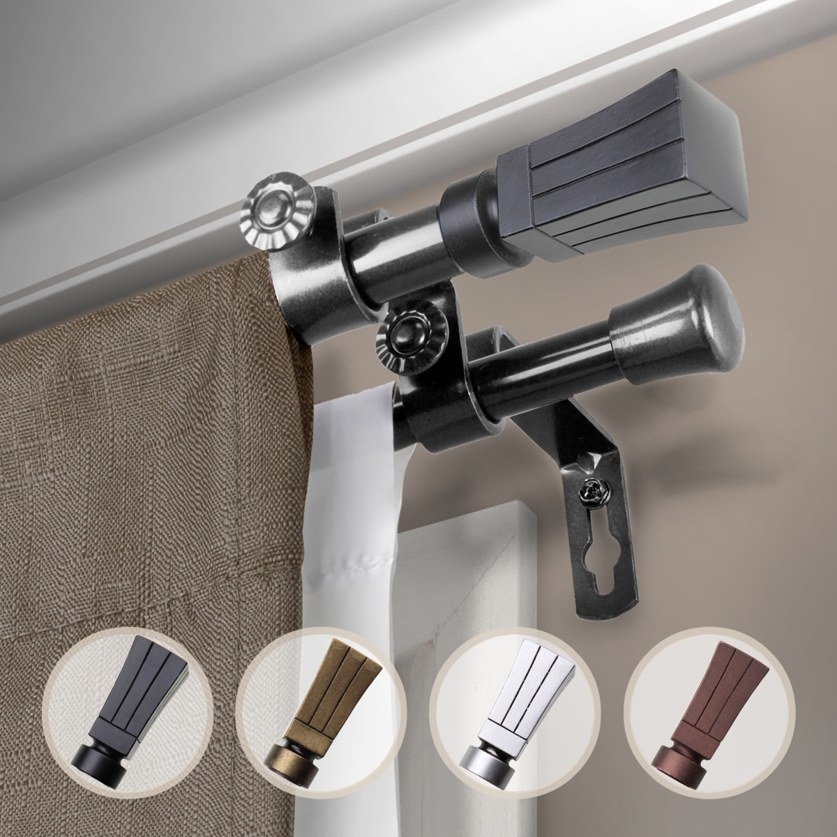 0.625 in. Dia. Colton Double Curtain Rod, Black - 48-84 in.