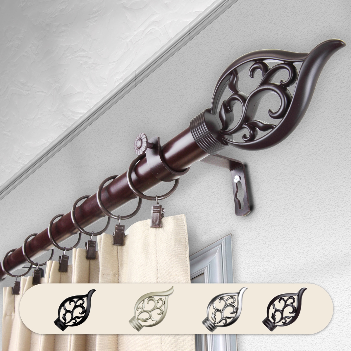1 in. Dia. Clair Curtain Rod, Mahogany - 48-84 in.