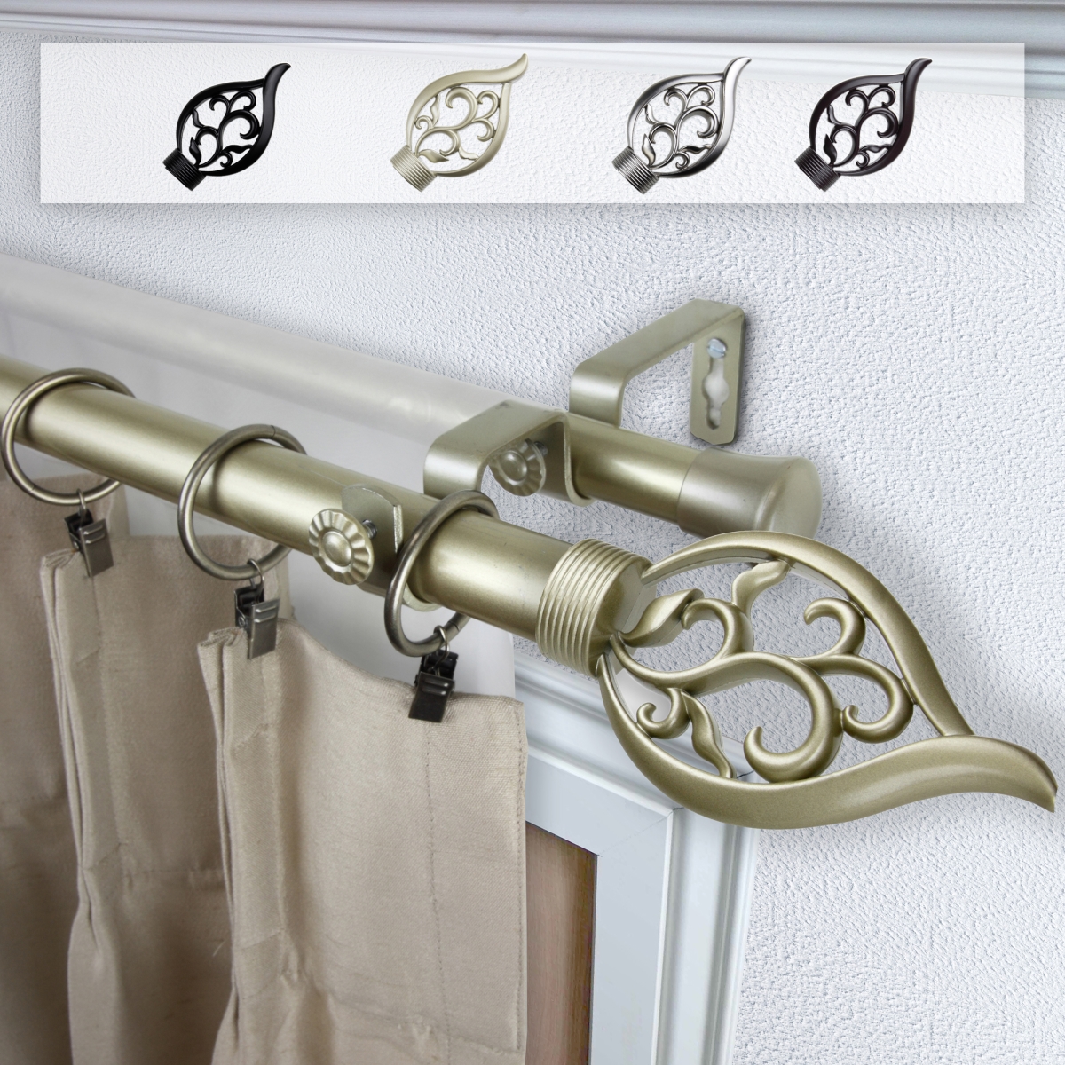 1 in. Dia. Clair Curtain Rod, Light Gold - 48-84 in.