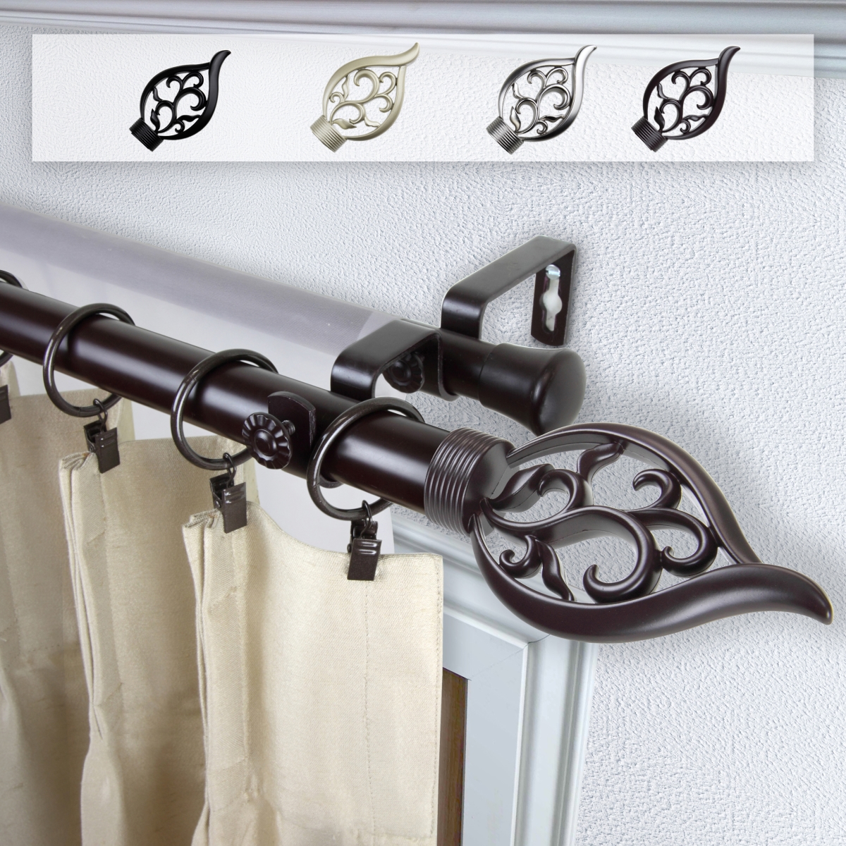 1 in. Dia. Clair Curtain Rod, Mahogany - 120-170 in.