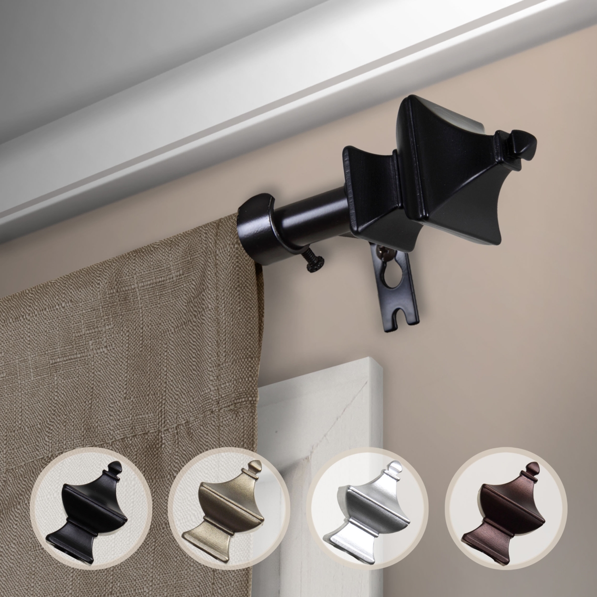0.625 in. Dia. Gavin Curtain Rod, Black - 48-84 in.