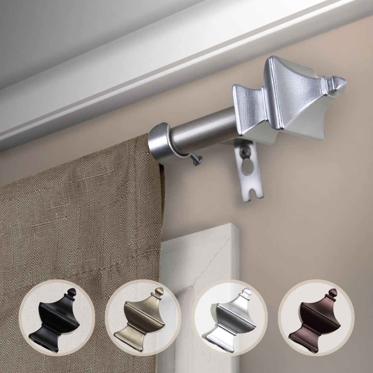 0.625 in. Dia. Gavin Curtain Rod, Satin Nickel - 28-48 in.