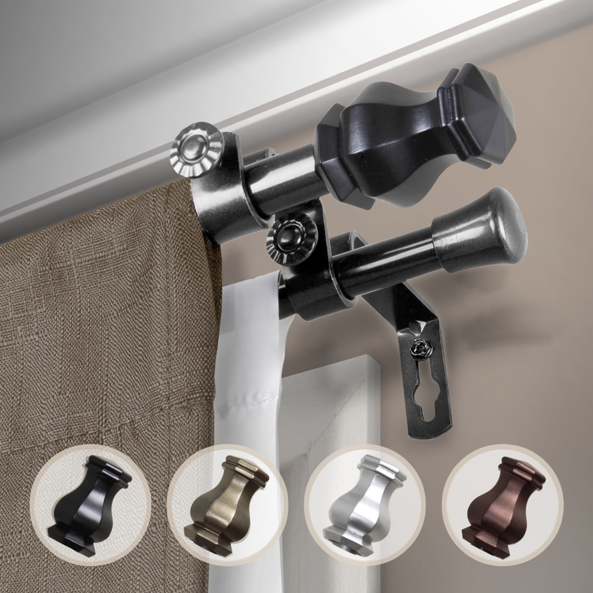 0.625 in. Dia. Nolan Double Curtain Rod, Black - 48-84 in.