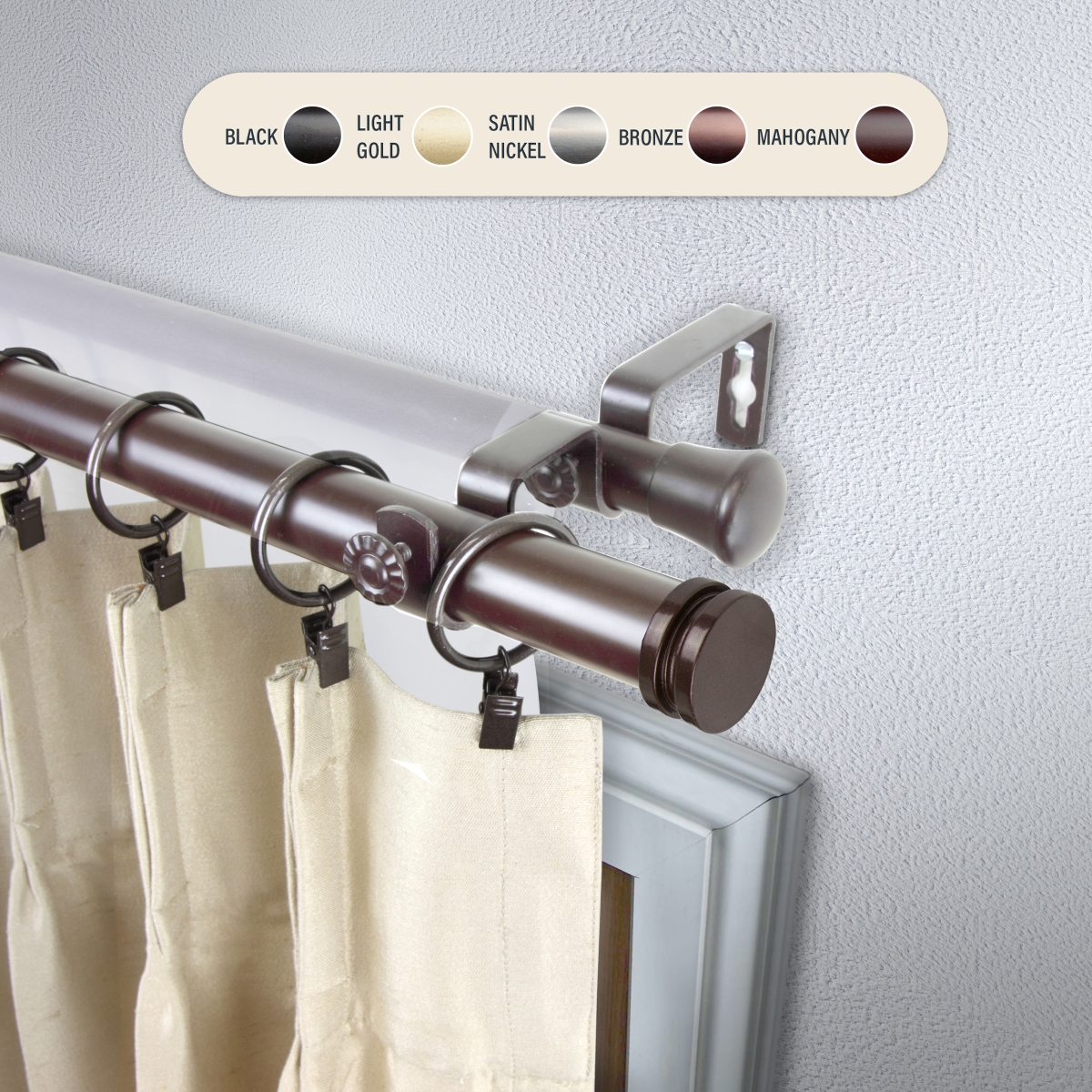 1 in. Cap Double Curtain Rod with 48 to 84 in. Extension, Bronze