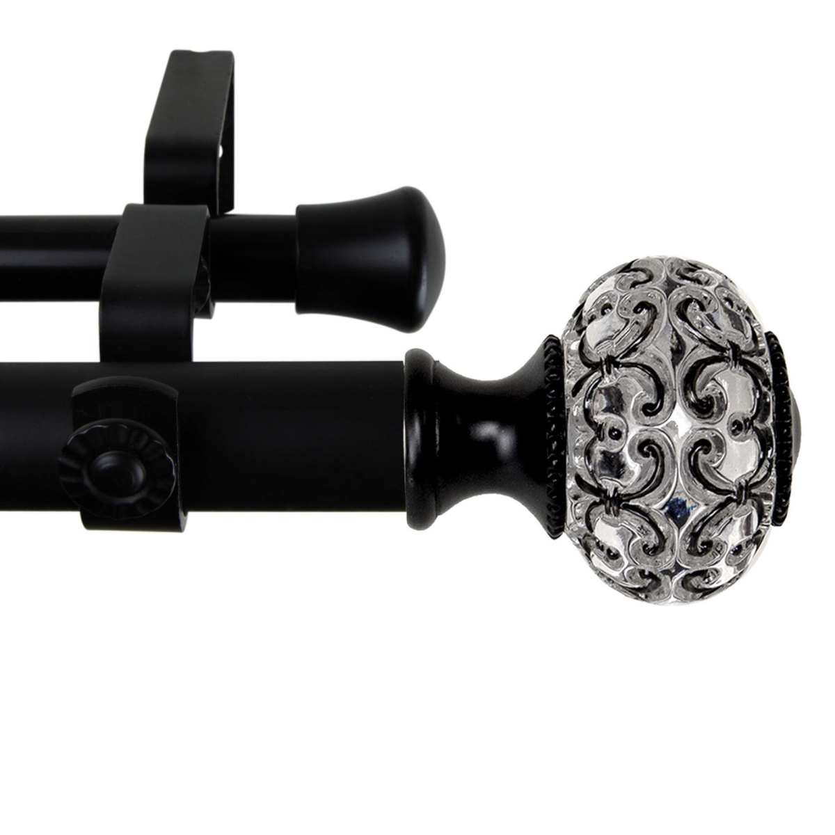 1 in. Bailey Double Curtain Rod, Black - 48-84 in.