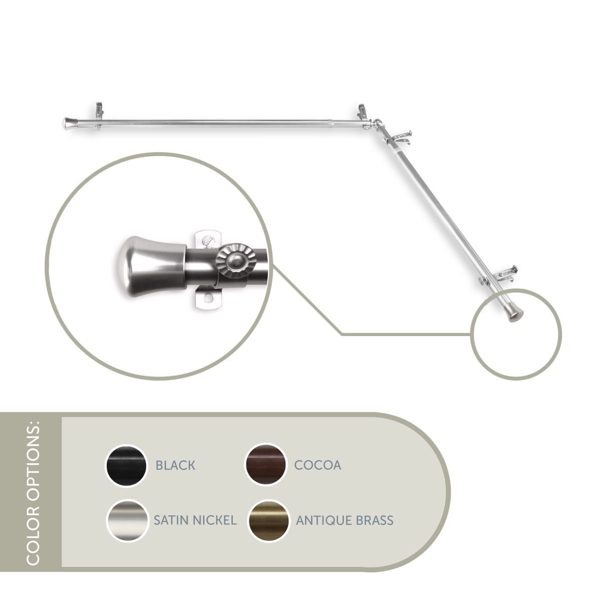 CORNER-285 0.8125 in. Single Corner Curtain Rod with 28 to 48 in. Extension on Each Side, Satin Nickel