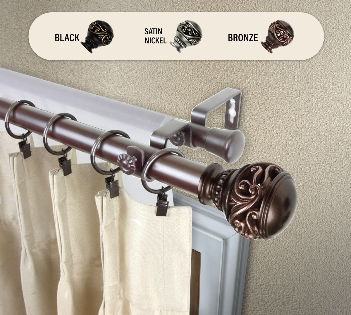 1 in. Claudia Double Curtain Rod, Bronze - 66-120 in.