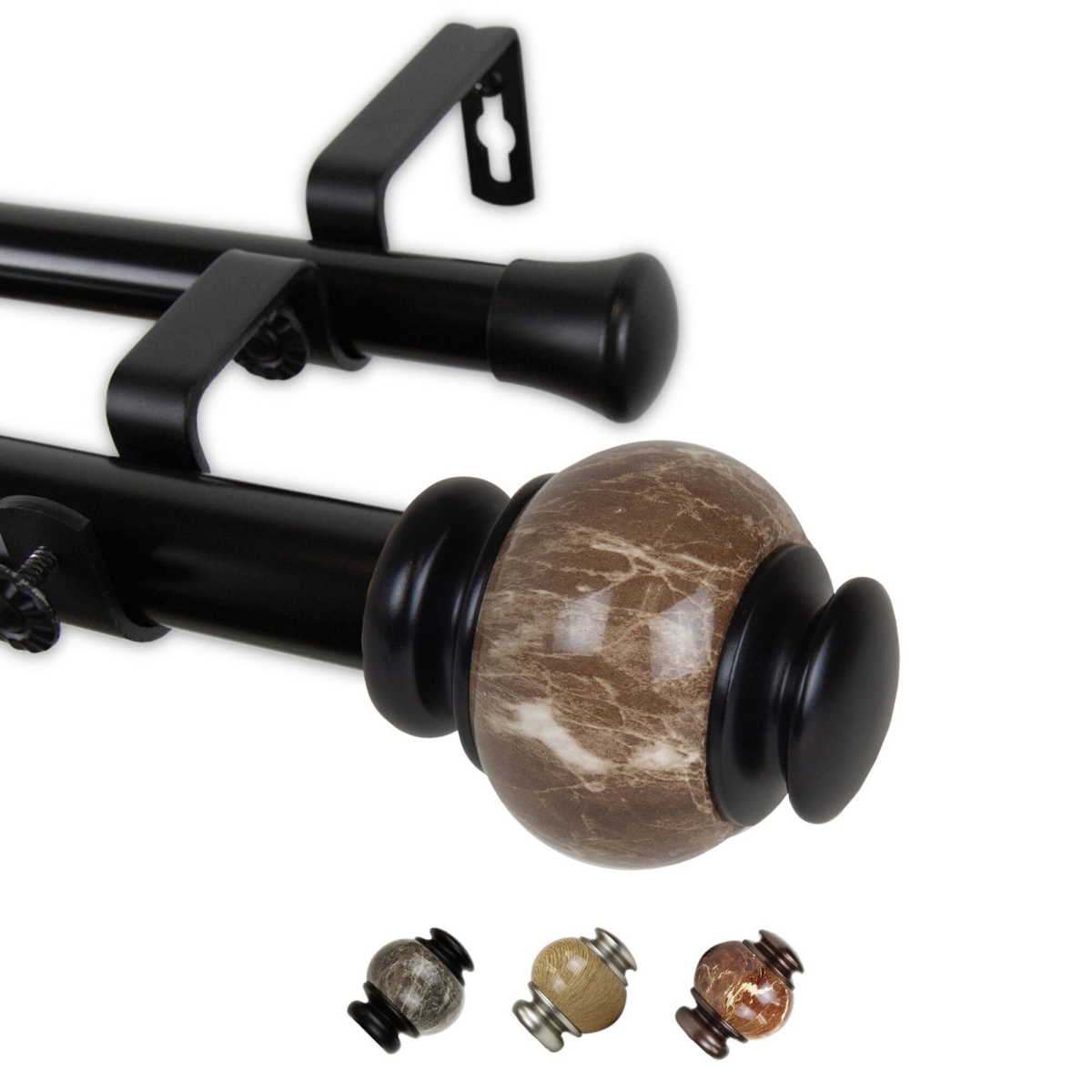 1 in. Polychrome Double Curtain Rod, Black - 28-48 in.