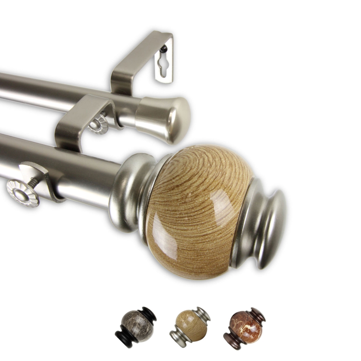 1 in. Polychrome Double Curtain Rod, Satin Nickel - 160-240 in.