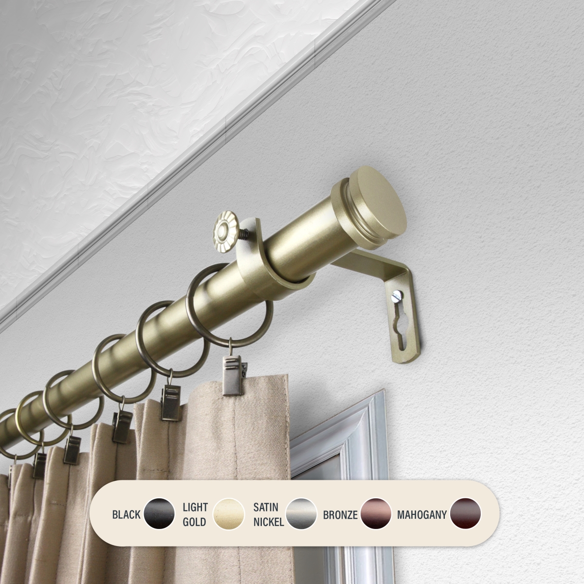 1 in. Cap Curtain Rod with 48 to 84 in. Extension, Gold