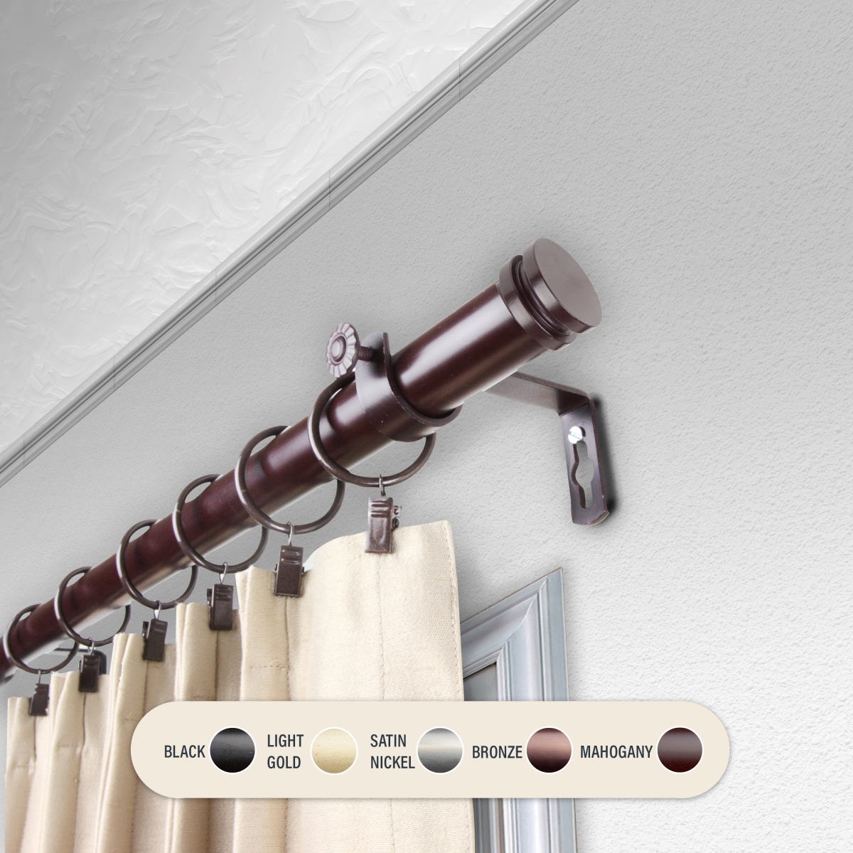 1 in. Cap Curtain Rod with 48 to 84 in. Extension, Mahogany