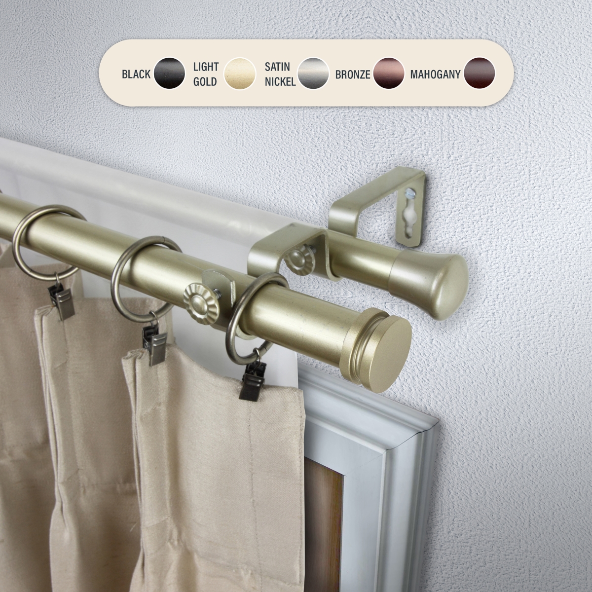 1 in. Cap Double Curtain Rod with 28 to 48 in. Extension, Light Gold