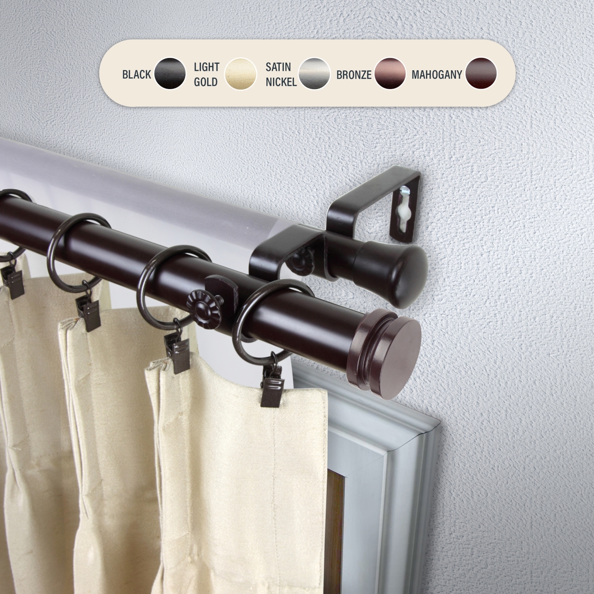 1 in. Cap Double Curtain Rod with 28 to 48 in. Extension, Mahogany