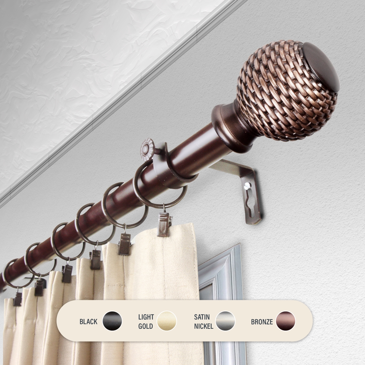 100-76-999 1 in. Wicker Curtain Rod with 120 to 170 in. Extension, Bronze