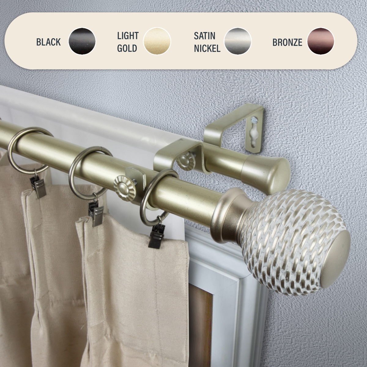 100-76-663-D 1 in. Wicker Double Curtain Rod with 66 to 120 in. Extension, Gold