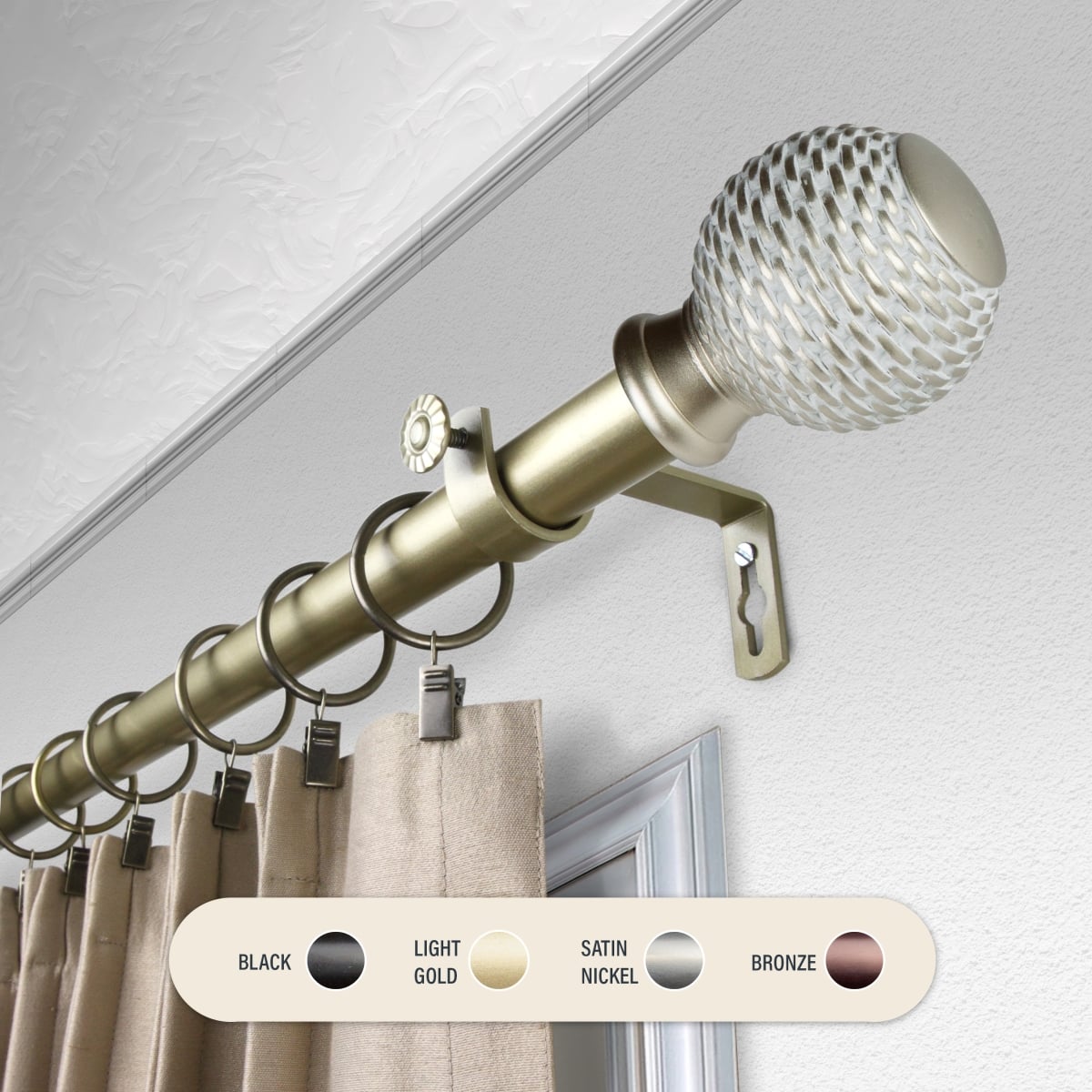 100-76-663 1 in. Wicker Curtain Rod with 66 to 120 in. Extension, Gold