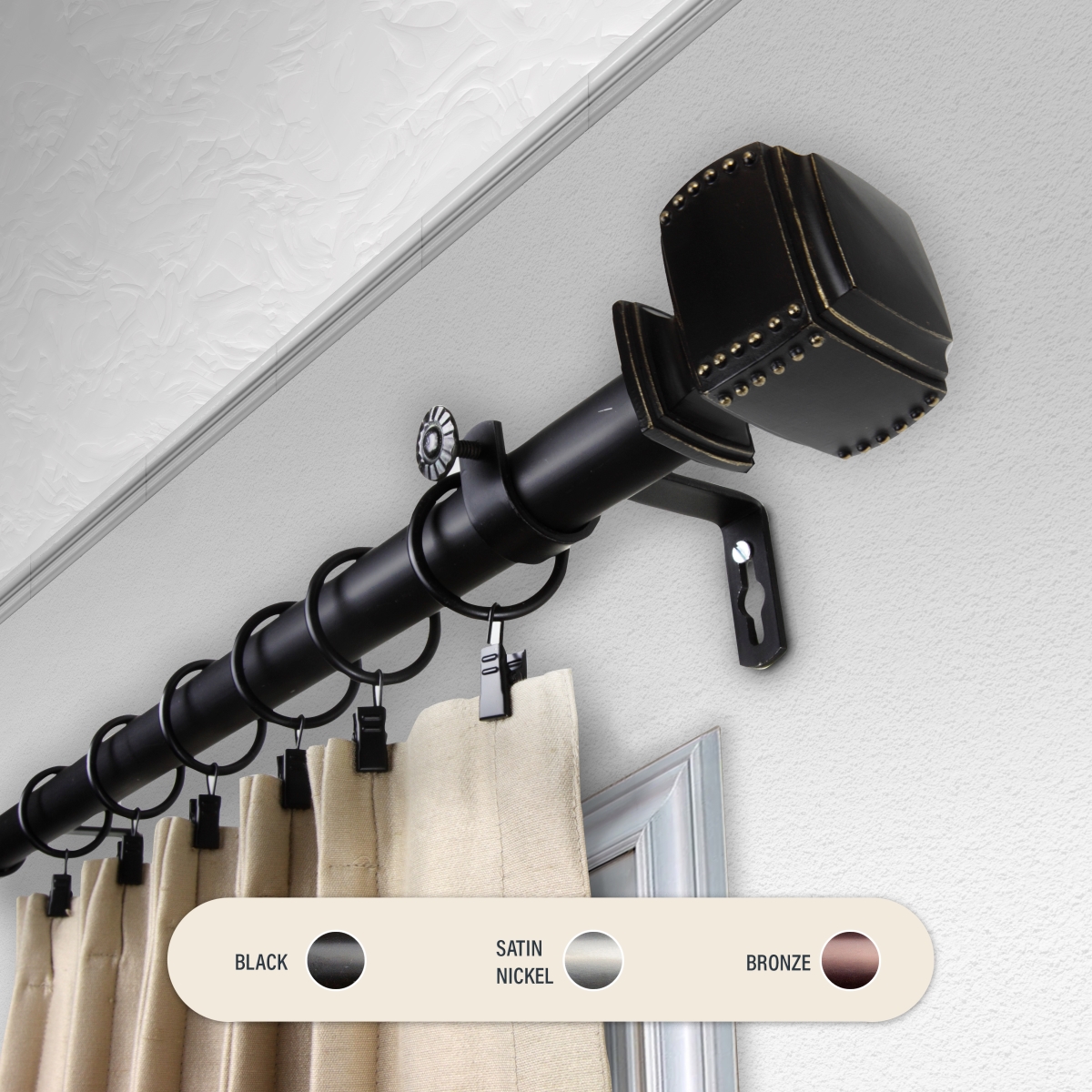 Picture of Central Design 100-27-282 1 in. Studded Curtain Rod with 28 to 48 in. Extension, Black