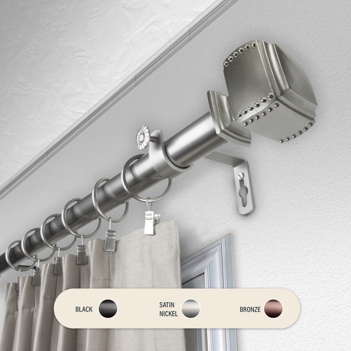 Picture of Central Design 100-27-285 1 in. Studded Curtain Rod with 28 to 48 in. Extension, Satin Nickel