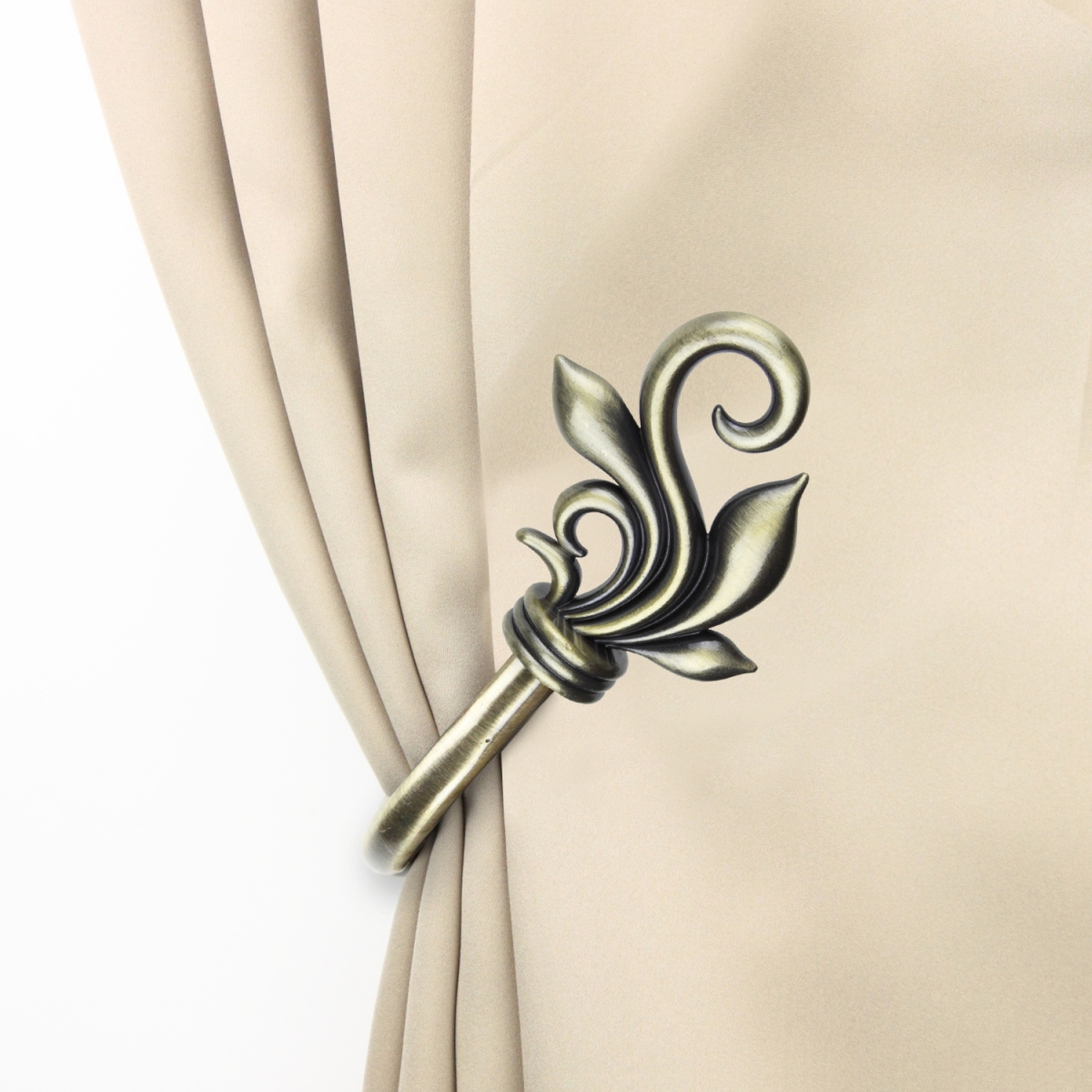 Giles Curtain Holdback Set, Antique Brass - Set of 2