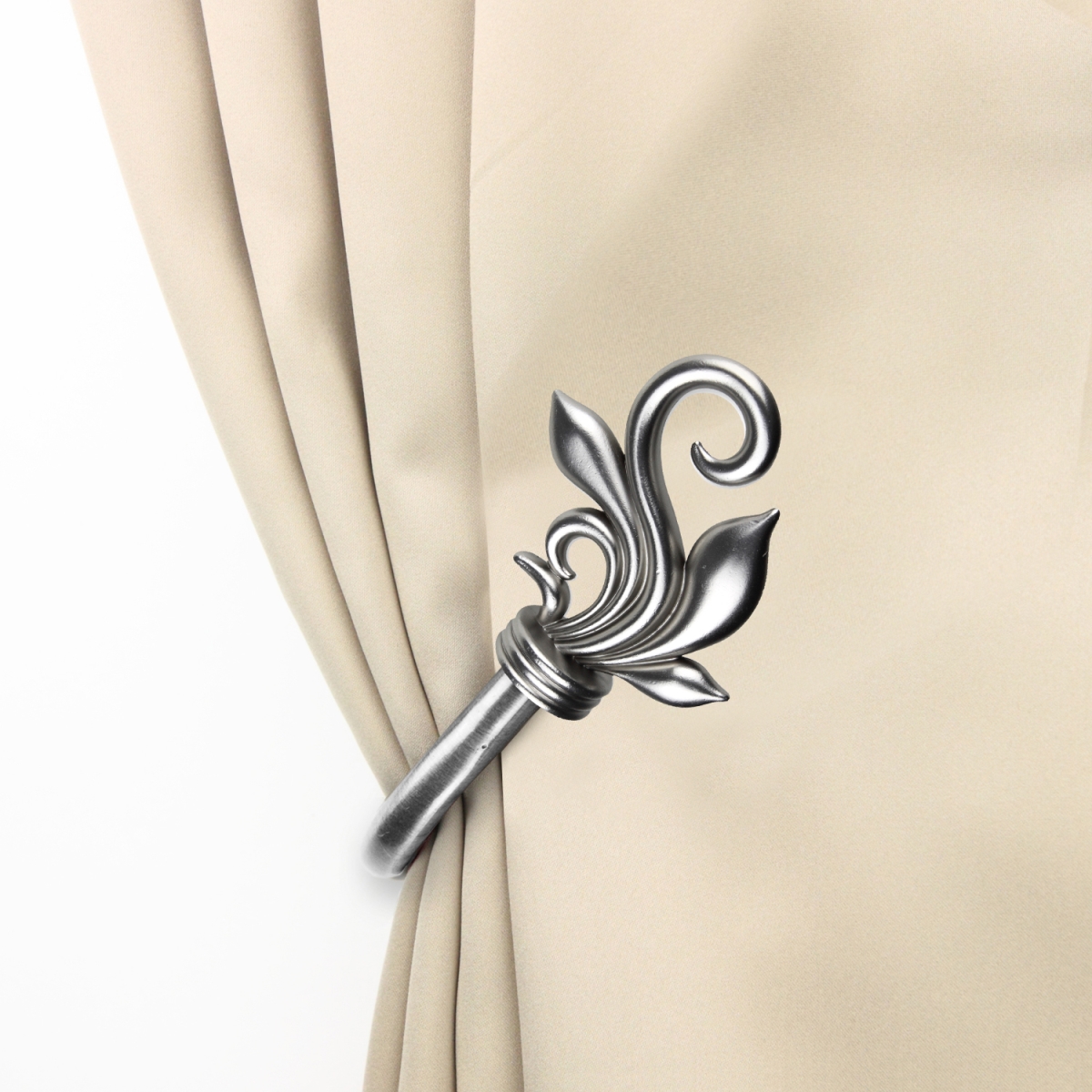 Giles Curtain Holdback Set, Satin Nickel - Set of 2
