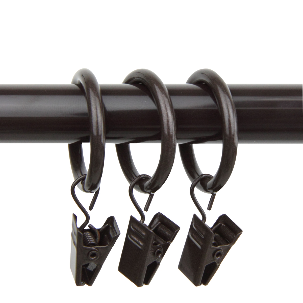 1 in. Curtain Rings with Clips, Cocoa - Set of 10