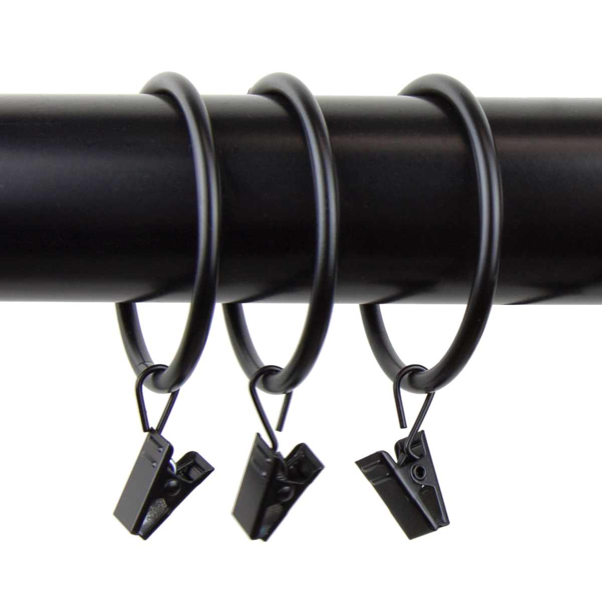 2 in. Curtain Rings with Clips, Black - Set of 10
