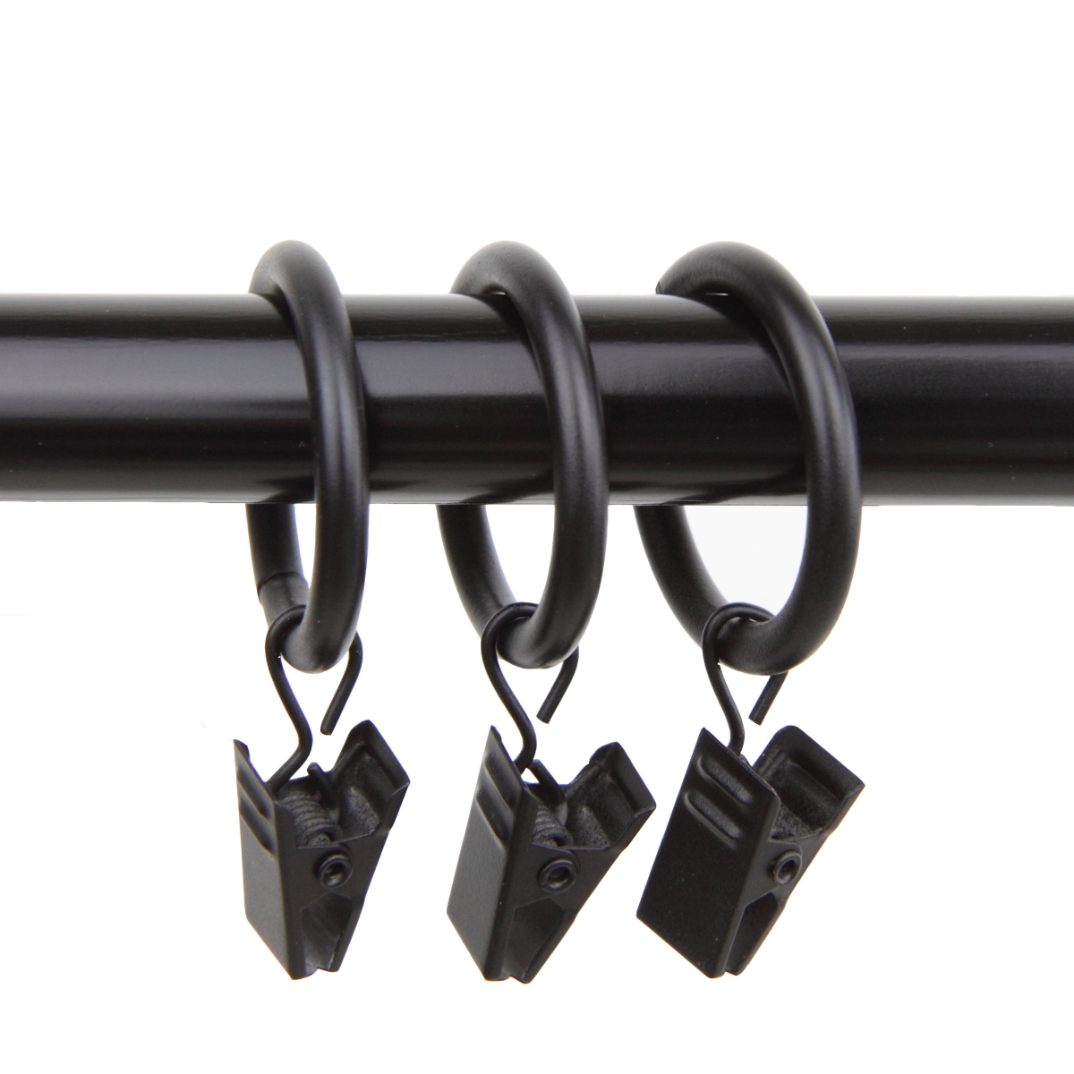 1 in. Curtain Rings with Clips, Black - Set of 10