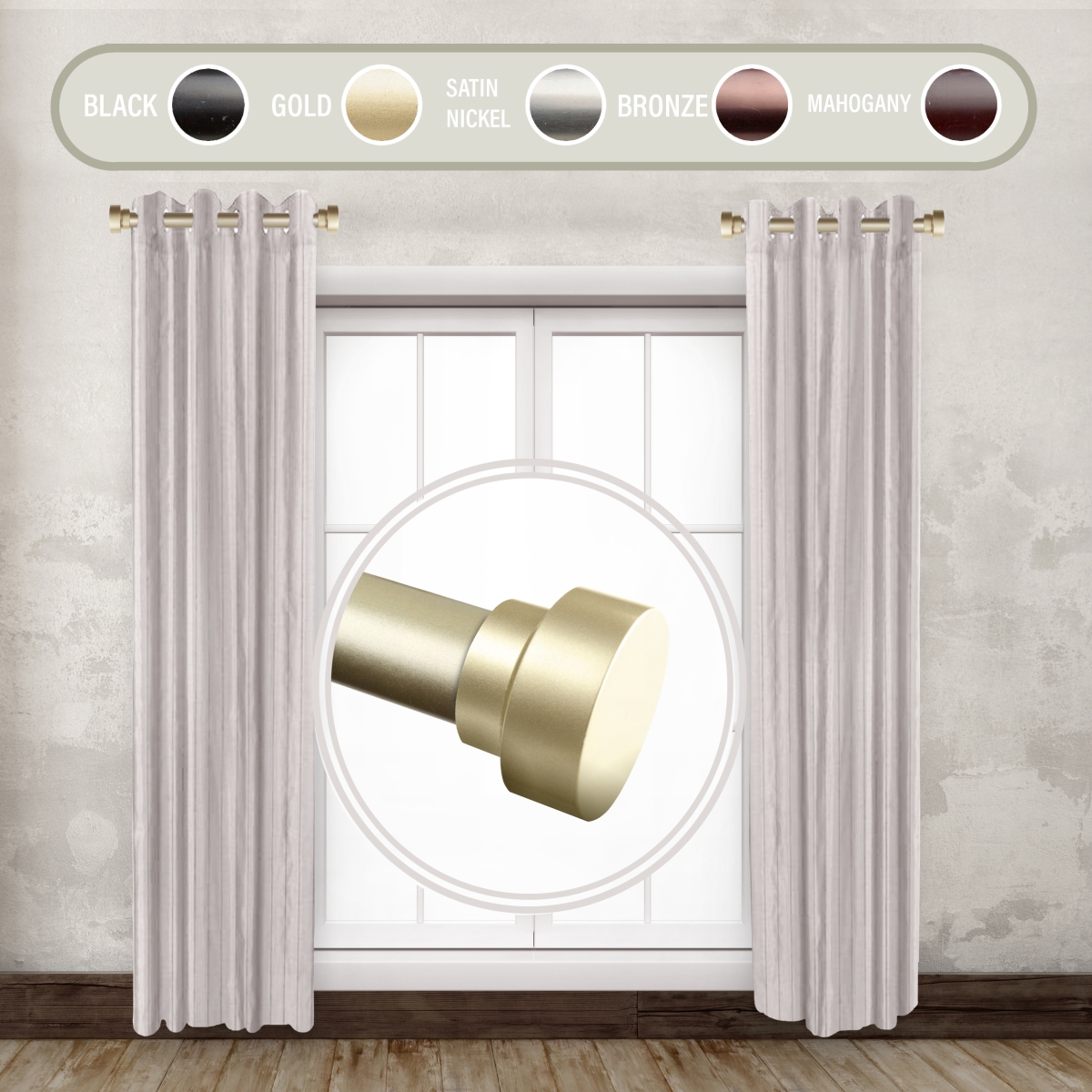 1 in. Basic Side Curtain Rod Set for 12 to 20 in. Winodws, Gold - Set of 2