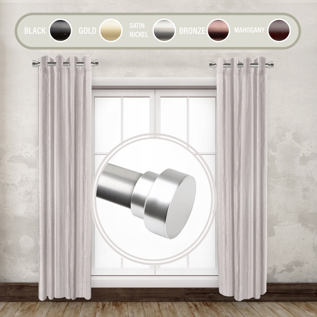 SIDE100-5 1 in. Basic Side Curtain Rod Set for 12 to 20 in. Winodws, Satin Nickel - Set of 2