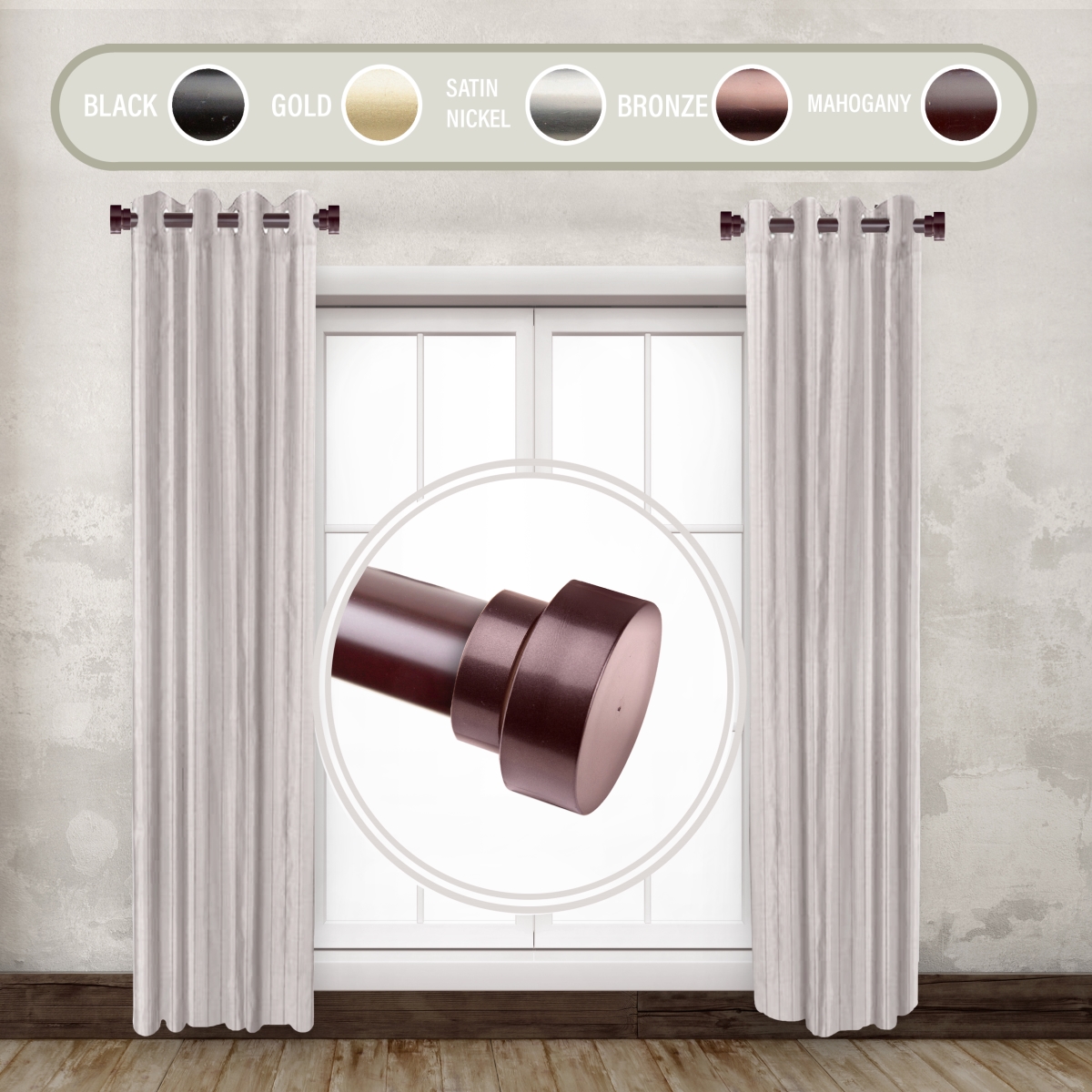 SIDE100-6 1 in. Basic Side Curtain Rod Set for 12 to 20 in. Winodws, Mahogany - Set of 2