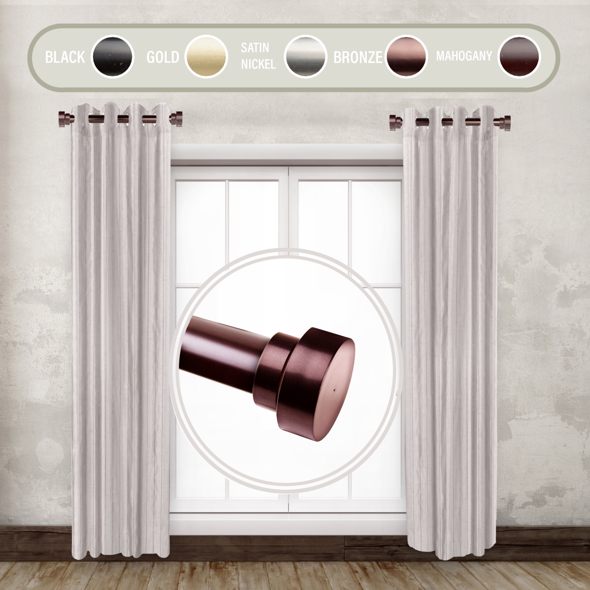SIDE100-9 1 in. Basic Side Curtain Rod Set for 12 to 20 in. Winodws, Bronze - Set of 2