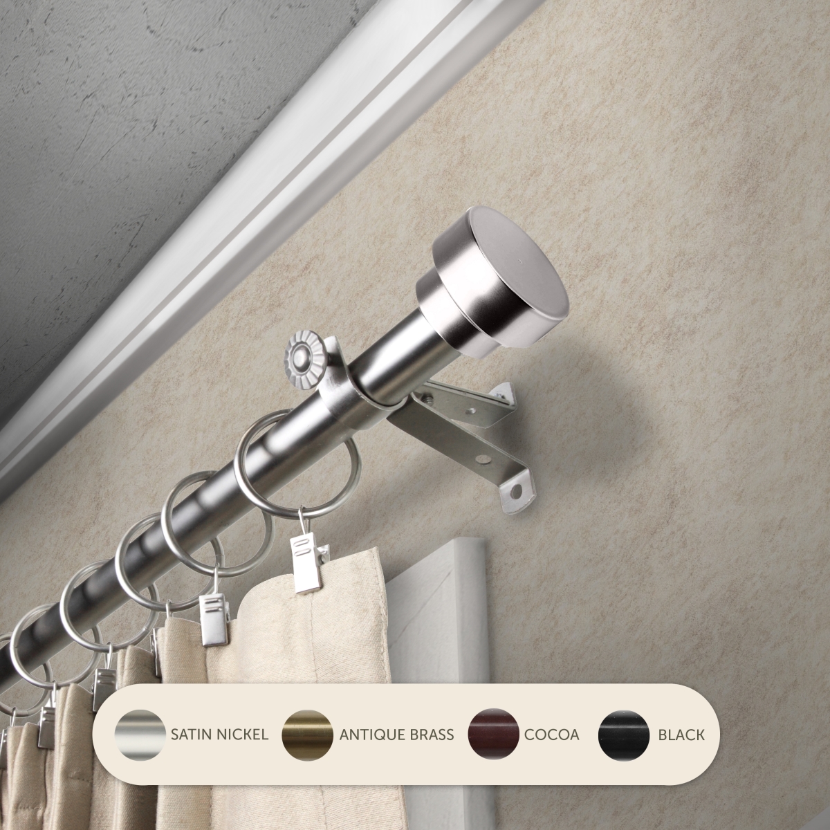 4837-285 0.8125 in. Cappa Curtain Rod with 28 to 48 in. Extension, Satin Nickel -  Central Design