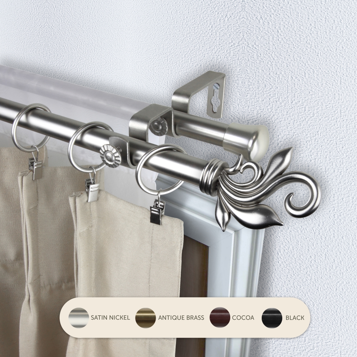 4774-485 0.8125 in. Giles Double Curtain Rod with 48 to 84 in. Extension, Satin Nickel -  Central Design