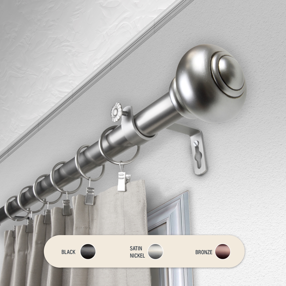 100-34-995 1 in. Dani Curtain Rod with 120 to 170 in. Extension, Satin Nickel