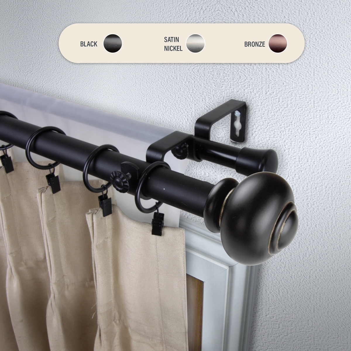 100-34-992-D 1 in. Dani Double Curtain Rod with 120 to 170 in. Extension, Black