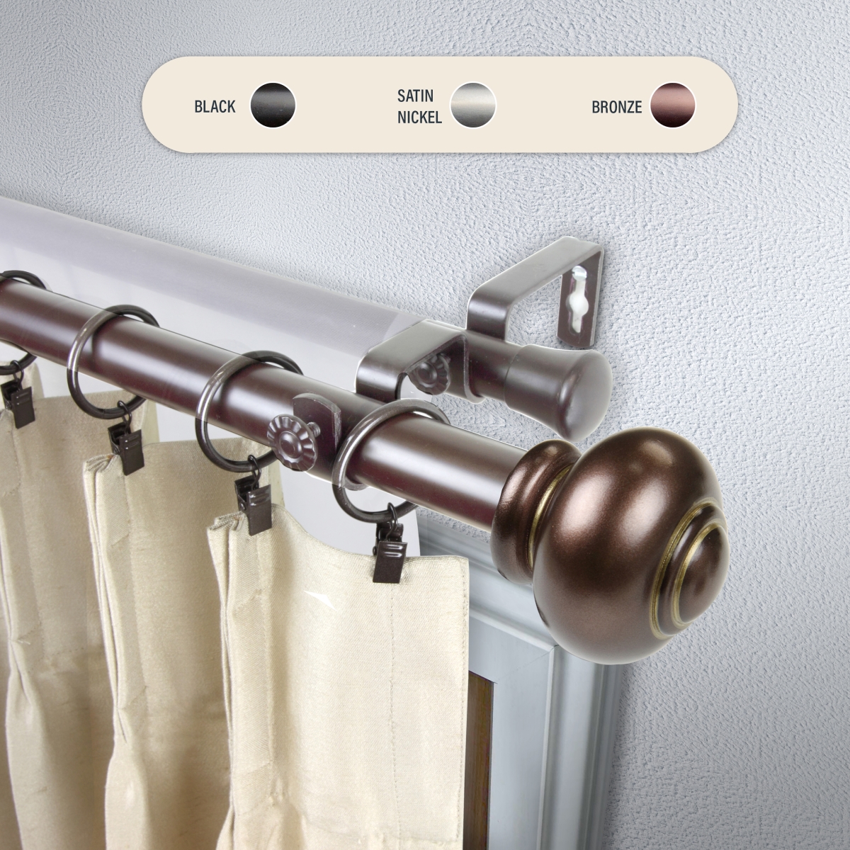 100-34-999-D 1 in. Dani Double Curtain Rod with 120 to 170 in. Extension, Bronze