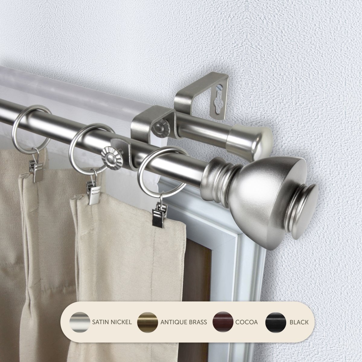 4786-285 0.8125 in. Kingsly Double Curtain Rod with 28 to 48 in. Extension, Satin Nickel -  Central Design