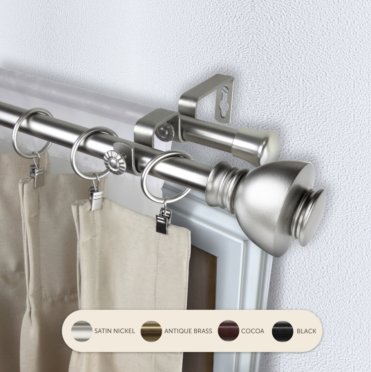 4786-485 0.8125 in. Kingsly Double Curtain Rod with 48 to 84 in. Extension, Satin Nickel -  Central Design