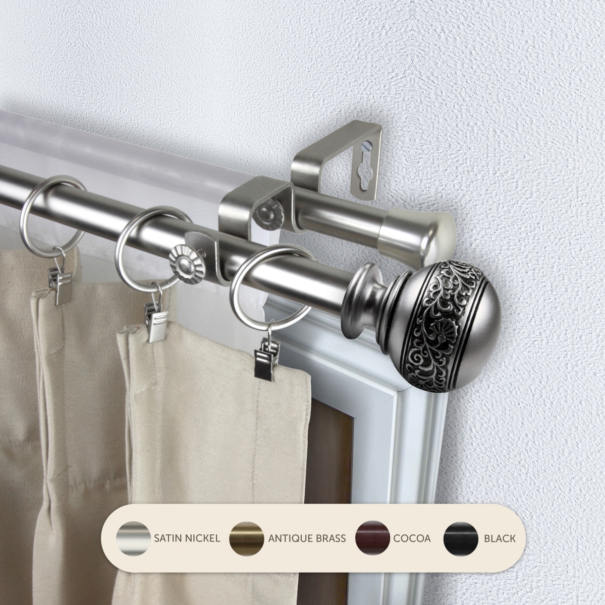 4787-285 0.8125 in. Lucid Double Curtain Rod with 28 to 48 in. Extension, Satin Nickel -  Central Design