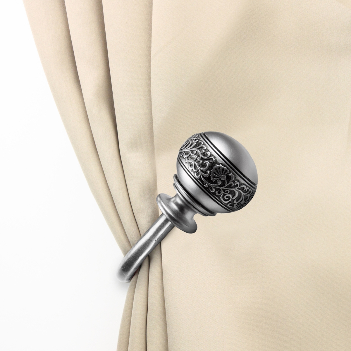 Lucid Curtain Holdback Set, Satin Nickel - Set of 2
