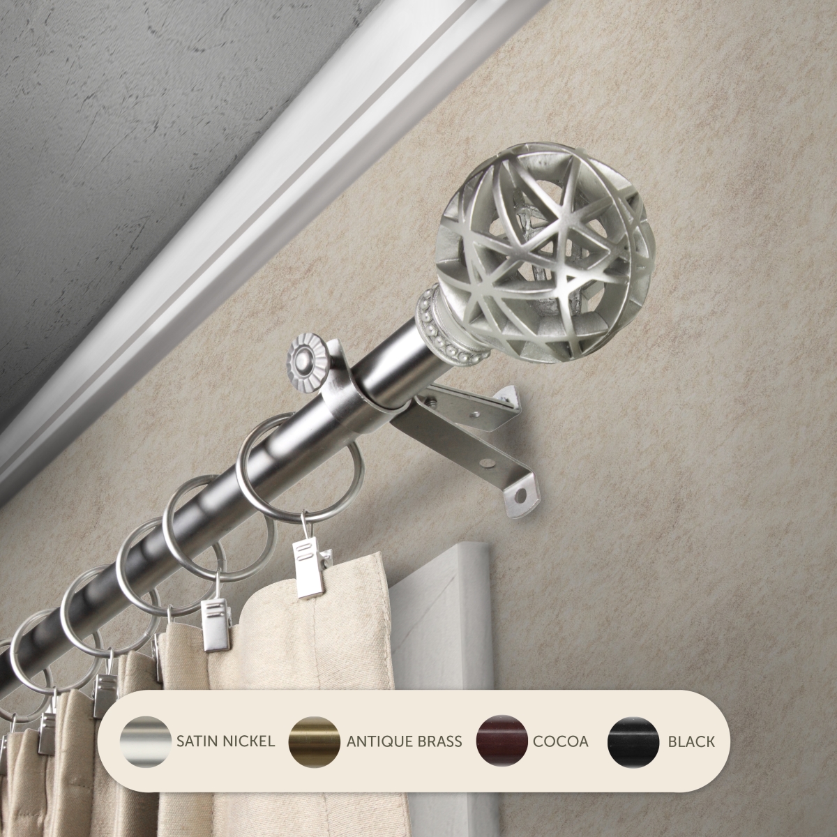 4888-285 0.8125 in. Arabella Curtain Rod with 28 to 48 in. Extension, Satin Nickel -  Central Design