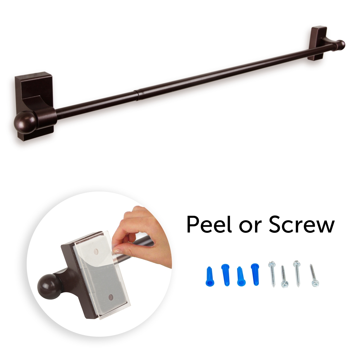 0.4375 in. Self-Adhesive or Wall Mounted Rod for 17 to 30 in. Windows, Cocoa