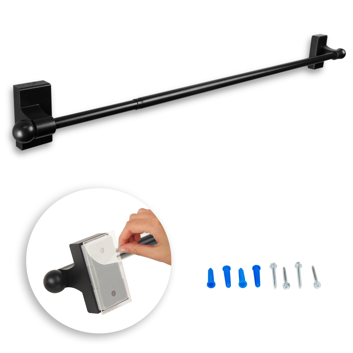 0.4375 in. Self-Adhesive or Wall Mounted Rod for 9 to 16 in. Windows, Black