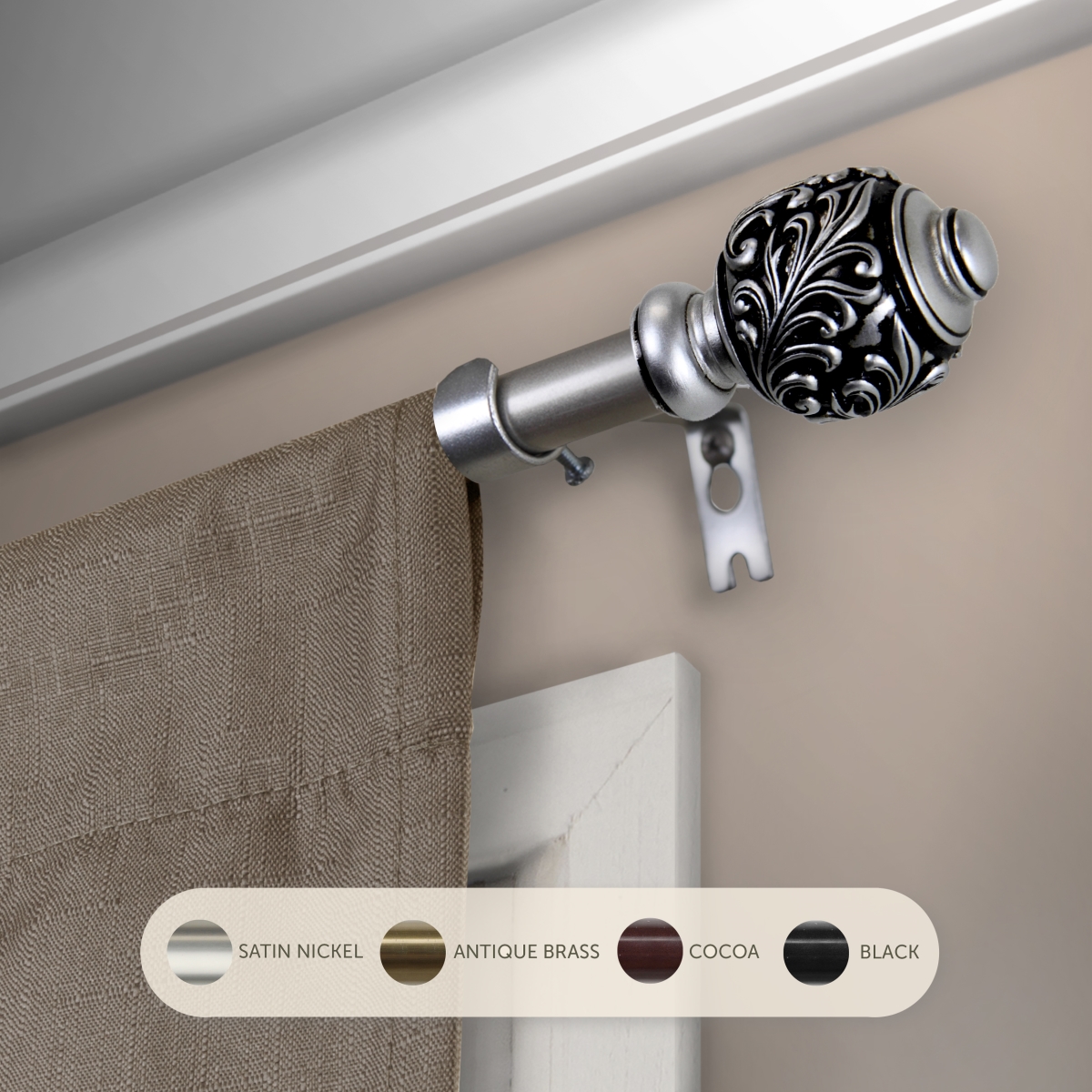 0.625 in. Aria Curtain Rod with 28 to 48 in. Extension, Satin Nickel -  KD Encimera, KD3295177