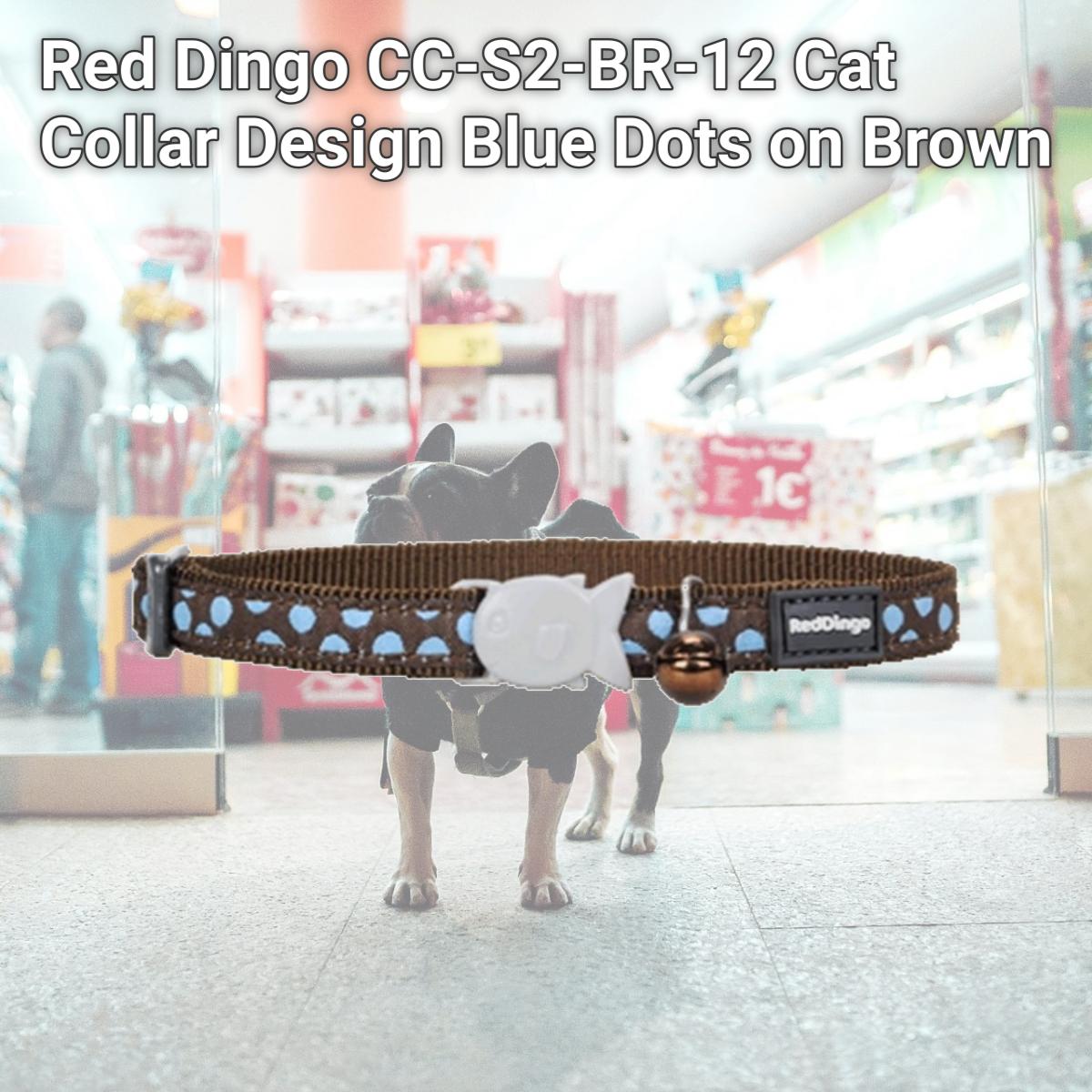 Picture of Red Dingo CC-S2-BR-12 Cat Collar Design Blue Dots on Brown