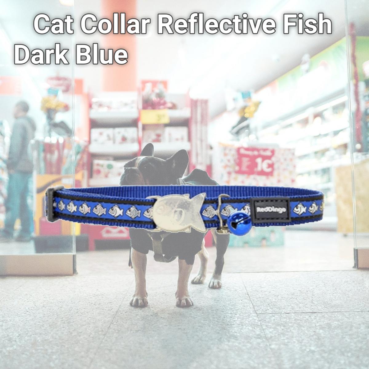 Picture of Red Dingo CC-RF-DB-12 Red Dingo Cat Collar Reflective Fish Dark Blue